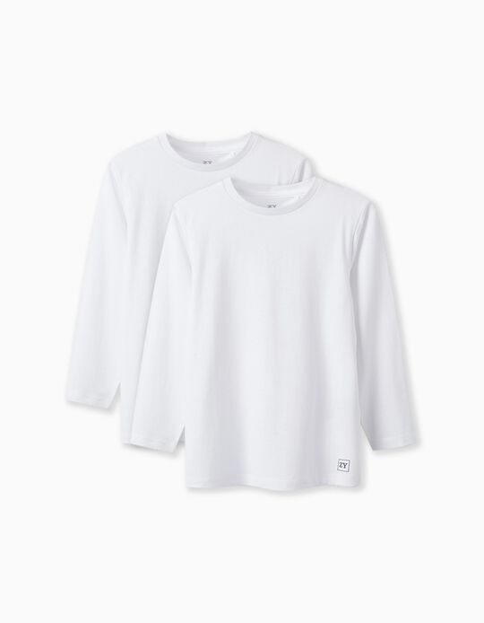Pack of 2 Long Sleeve T-Shirts for Boys, White