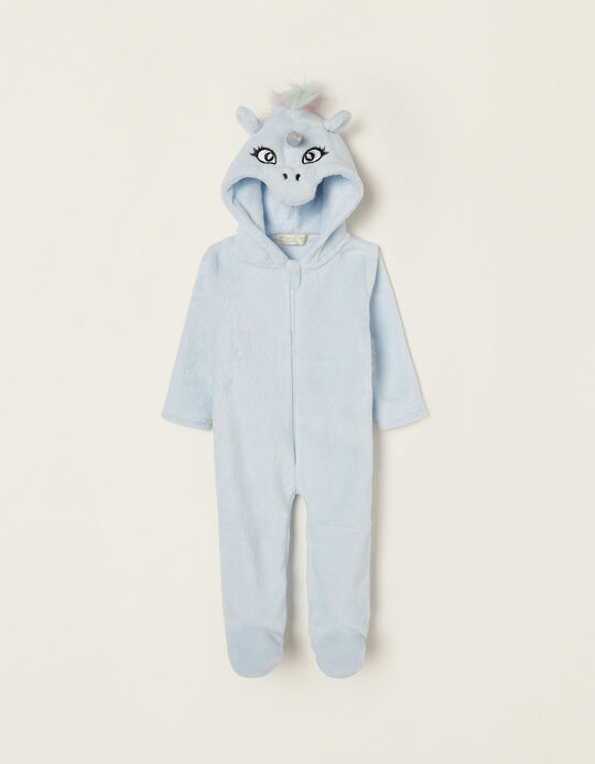 Pijama-Macacão de Coralina para Bebé Menina 'Unicórnio', Azul 