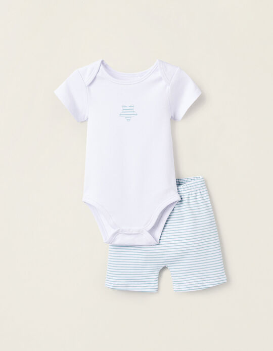 Bodysuit + Cotton Shorts for Baby Boys 'Stripes', White/Green