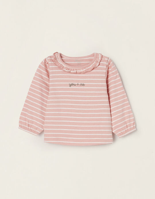 Long Sleeve Cotton T-shirt for Newborn Baby Girls 'You+Me', Pink