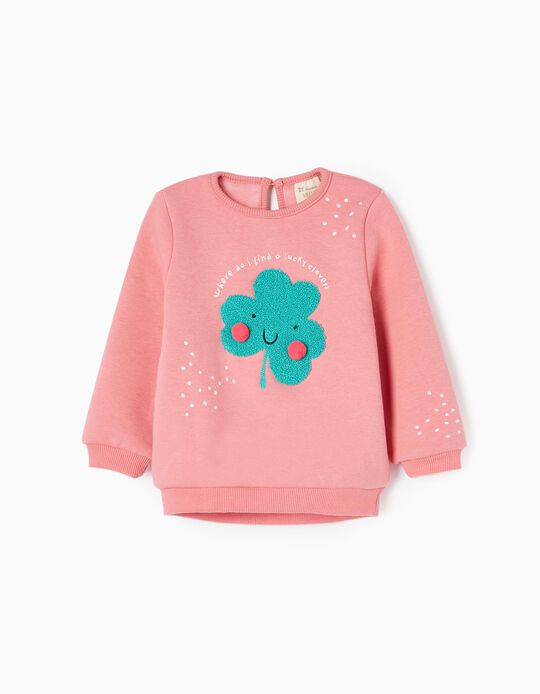Sweatshirt with Thermal Effect for Baby Girls 'Good Luck', Pink