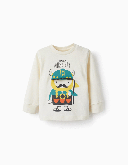 Comprar Online T-Shirt em Algodão com Efeito 3D para Bebé Menino 'Viking', Branco