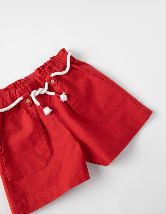 Paperbag Shorts with Drawstring, Red