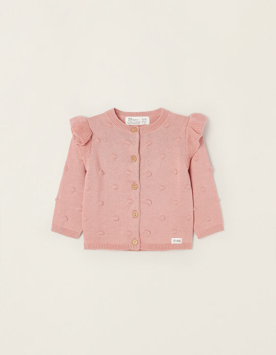 Polka-Dot Cardigan in Cotton for Newborn Baby Girls, Pink