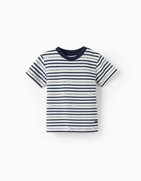 Short Sleeve T-Shirt for Baby Boys 'Storks', White/Dark Blue
