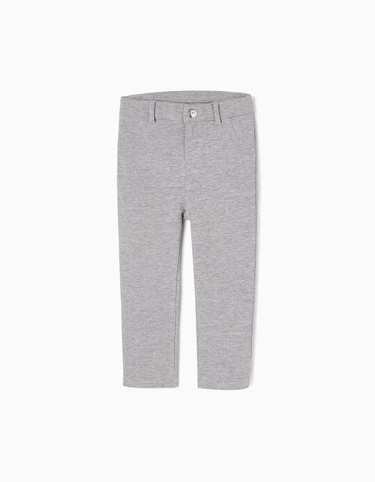 Cotton Brushed Jeggings for Baby Girls, Grey