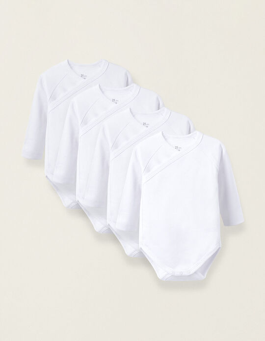Pack of 4 Cotton Carded Bodysuits for Newborns and Babies, White