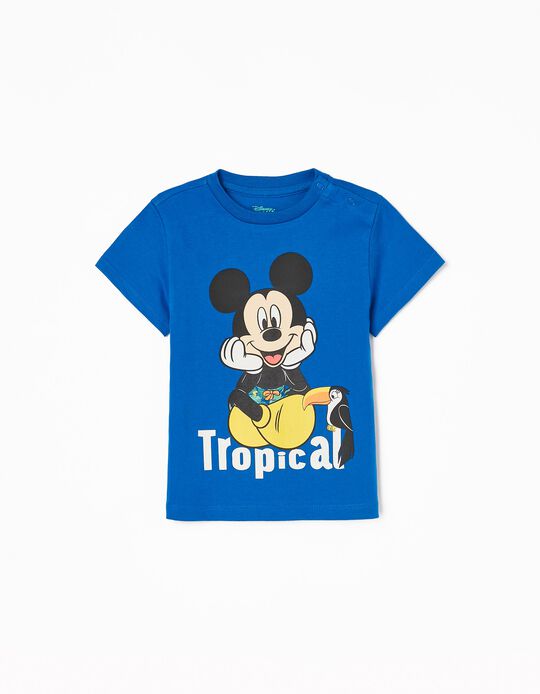Camiseta de Algodón para Bebé Niño 'Tropical Mickey', Azul