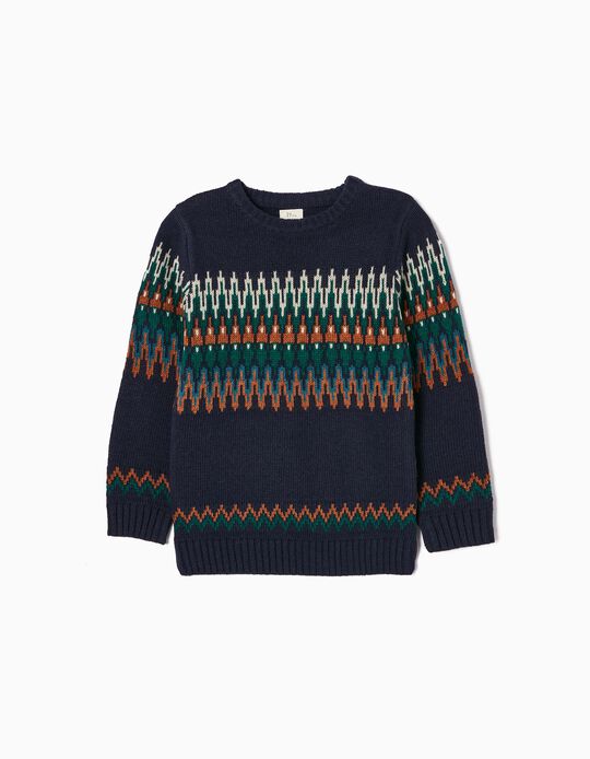 Jumper with Jacquard for Boys, Dark Blue