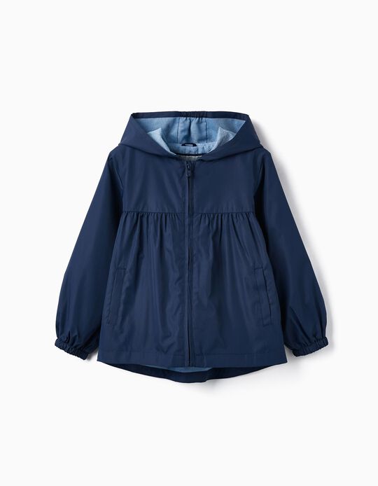 Windbreaker Jacket with Hood for Girls, Dark Blue