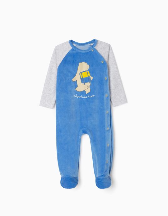Velour Sleepsuit for Baby Boys 'Bear', Grey/Blue