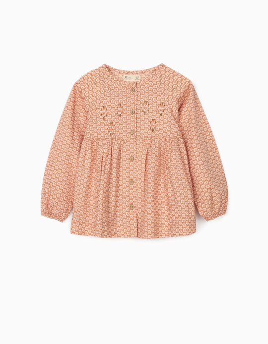 Floral Blouse for Girls, Light Brown