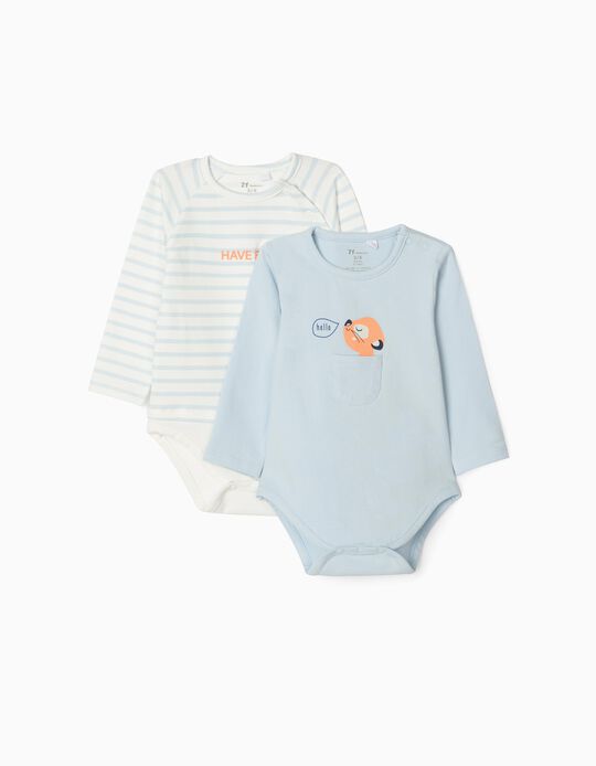2 Bodysuits for Newborn Baby Boys, White/Blue