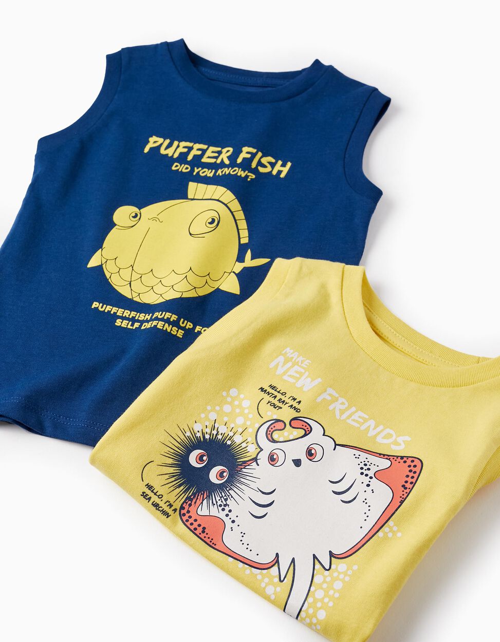 Comprar Online 2 T-shirts de Manga Cava para Bebé Menino 'Peixe-Balão', Amarelo/Azul