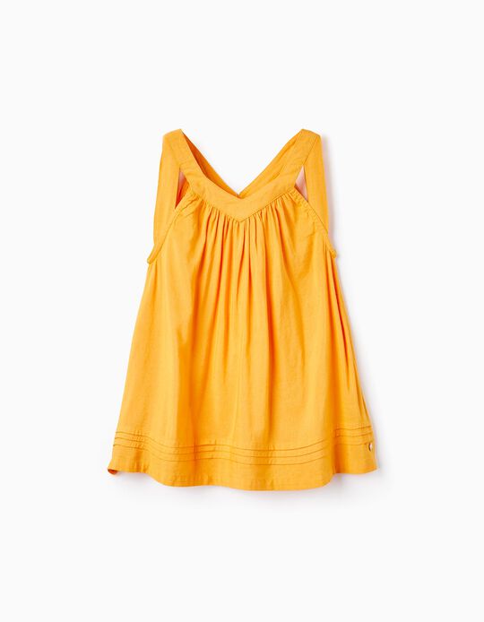 Top in Linen Blend for Girls, Yellow