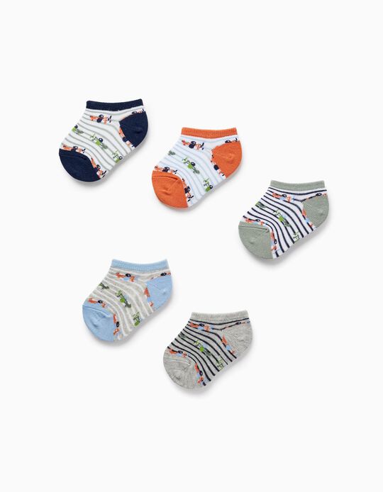 Pack 5 Pairs of Striped Socks for Baby Boys 'Planes', Multicoloured