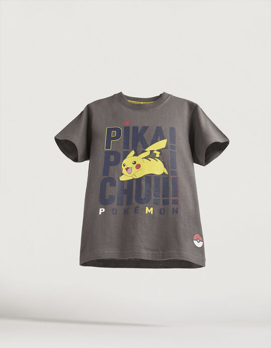 Cotton T-shirt for Boys 'Pikachu', Dark Grey