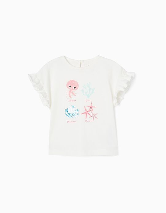 Cotton T-shirt for Baby Girls 'Sea Creatures', White