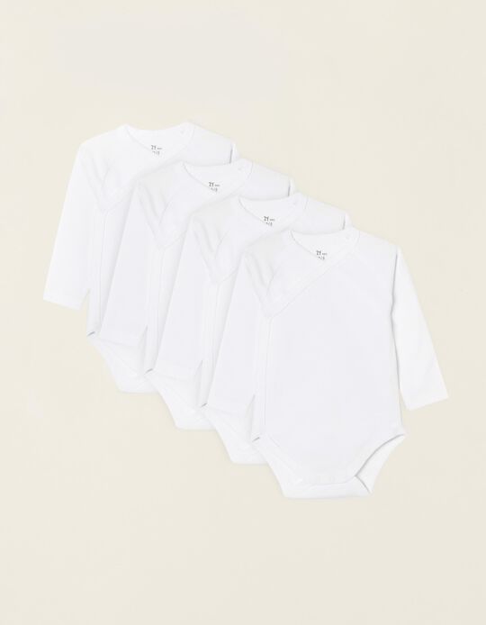 4 Cotton Bodysuits for Babies, White