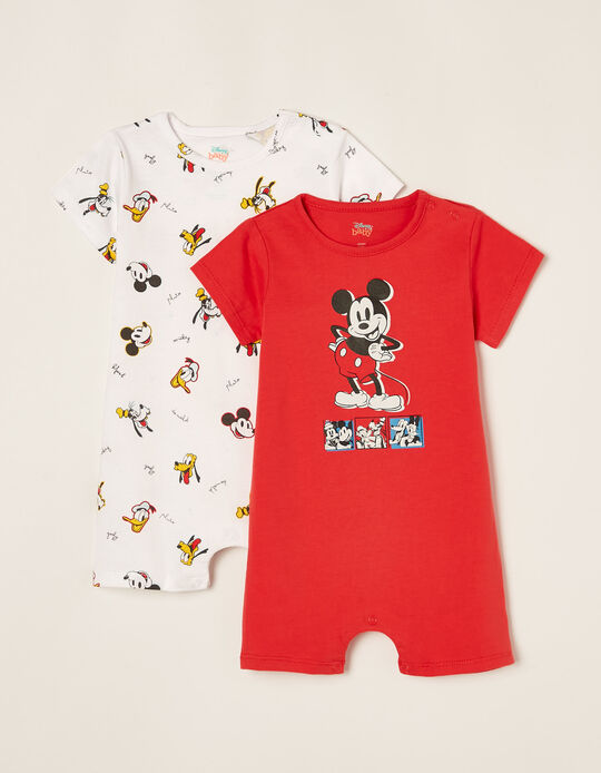2 Pijamas Romper para Bebé Niño 'Mickey & Friends', Blanco/Rojo