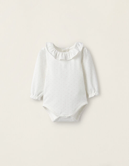 Cotton Bodysuit for Newborn Girls, White