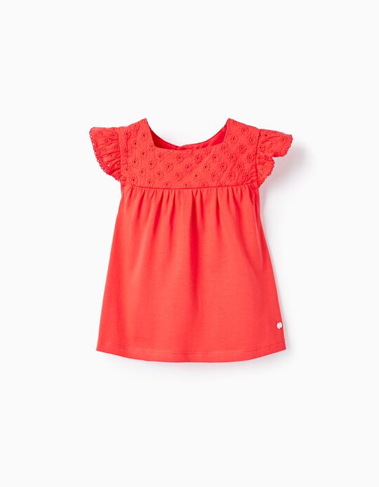 Cotton T-shirt with Embroidery for Baby Girls, Red