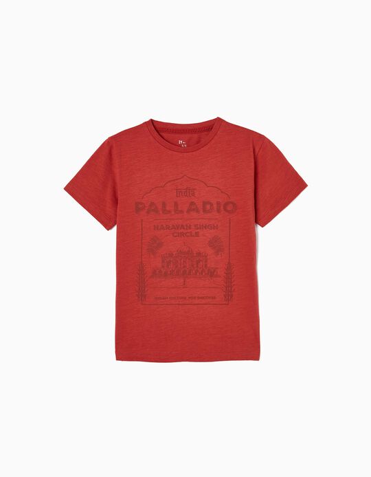 T-shirt de Algodão para Menino 'Palladio', Vermelho Tijolo