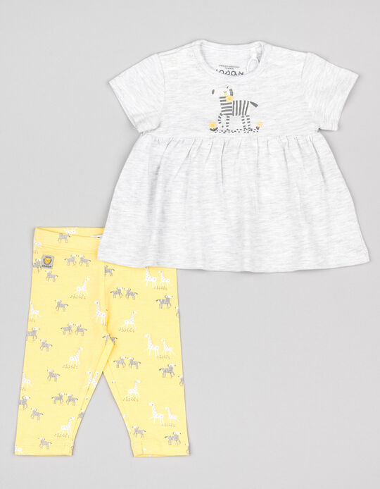 Comprar Online T-shirt + Leggings para Recém-Nascida 'Girafas & Zebras', Cinza/Amarelo