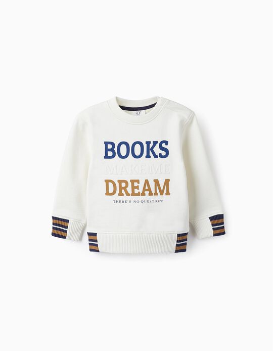 Sweat de Algodão para Bebé Menino 'Books and Dream', Branco