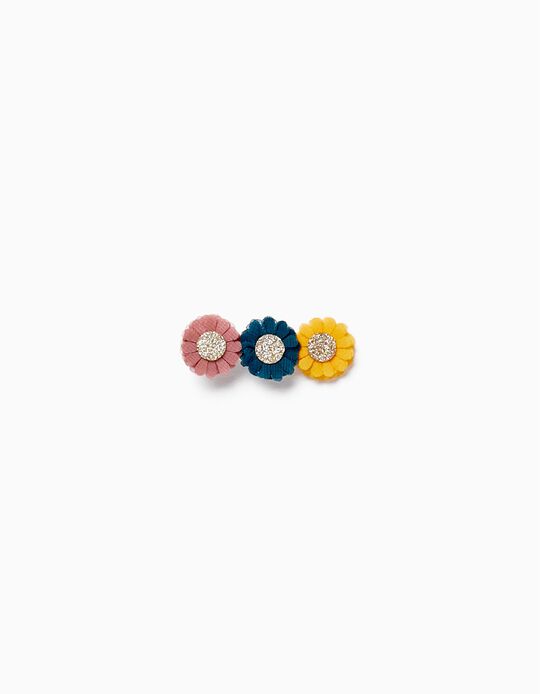 Tulle Hair Clip with Flowers for Baby and Girl, Yellow/Blue/Pink