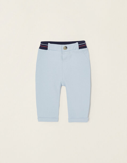 Cotton Piqué Trousers for Newborns, Blue