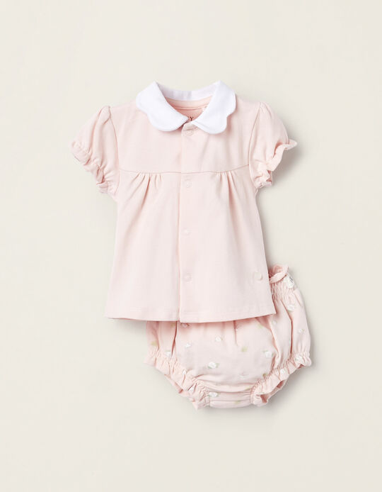 T-Shirt + Cotton Bodysuit for Newborn Girls 'Roses', Pink