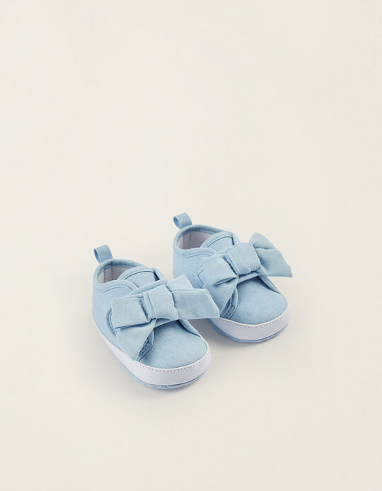 Shoes with Bow for Newborn Girls, Light Blue