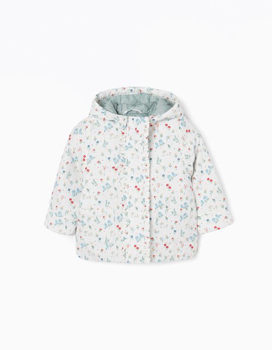 Floral Padded Jacket for Baby Girls, White