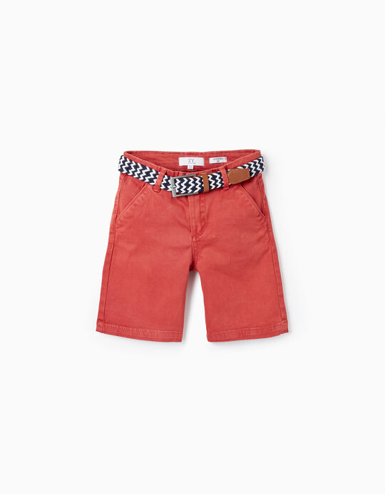 Pantalones Cortos Midi con Cinturón para Niño, Rojo
