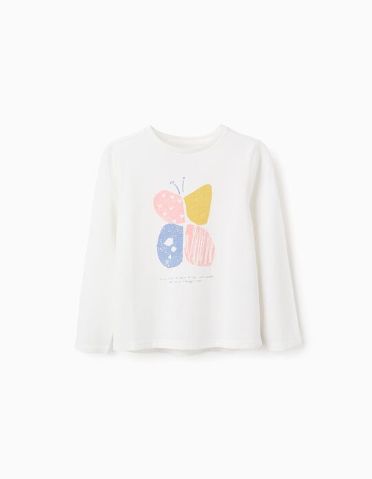 Comprar Online T-shirt de Manga Comprida para Menina 'Borboleta', Branco