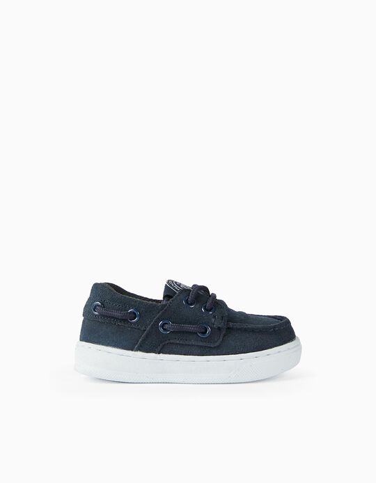 Suede Boat Shoes for Baby Boys, Dark Blue