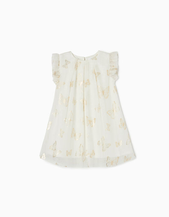 Vestido de Tule para Bebé Menina 'Butterfly', Branco/Dourado