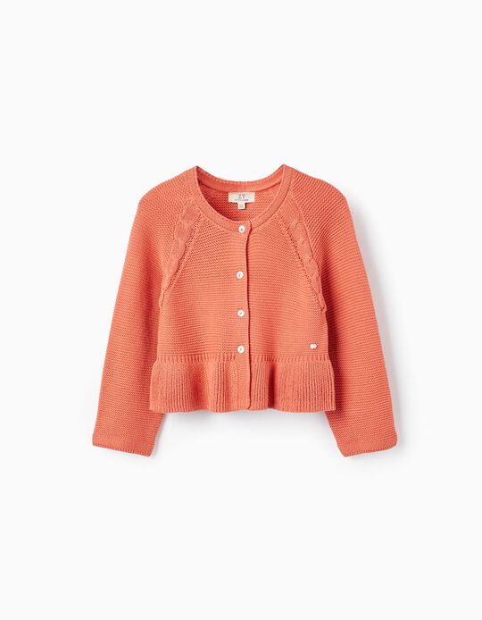 Knit Cardigan for Girls 'B&S', Coral