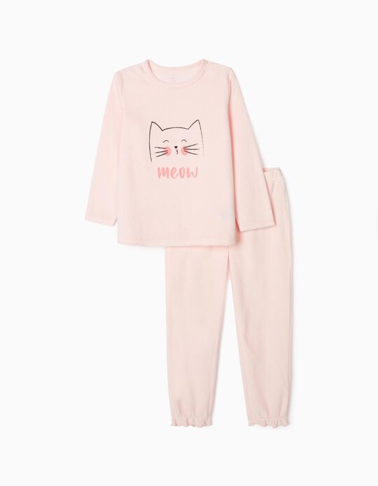 Velour Pyjamas for Girls 'Meow', Pink