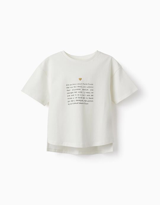 T-shirt em Algodão para Menina 'Marie Curie', Branco
