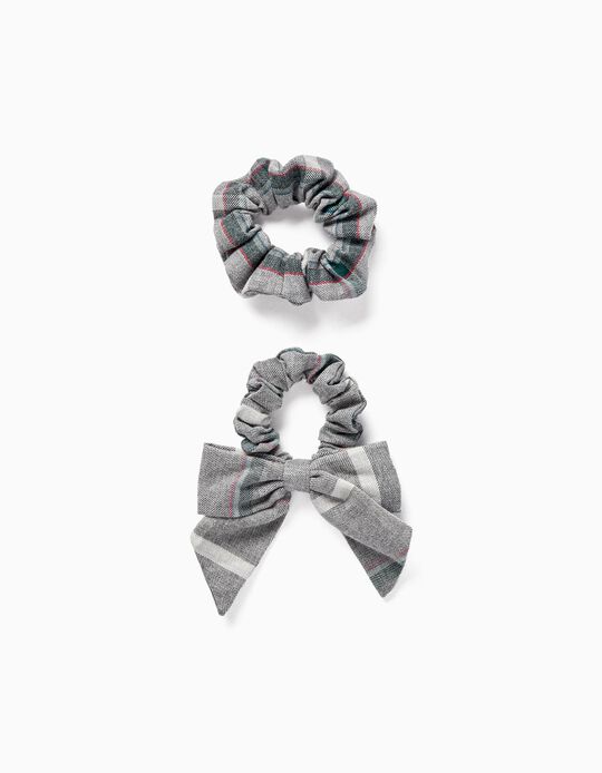 Pack of 2 Checkered Scrunchies for Girls, Grey