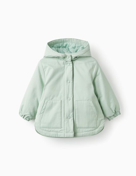 Suedine Hooded Jacket for Baby Girls, Light Green