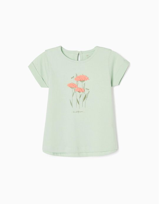 Cotton T-shirt for Baby Girls 'Wild Flowers', Green