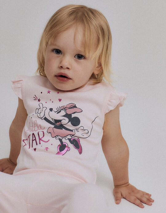 Pijama de Algodão com Folhos para Bebé Menina 'Minnie', Rosa