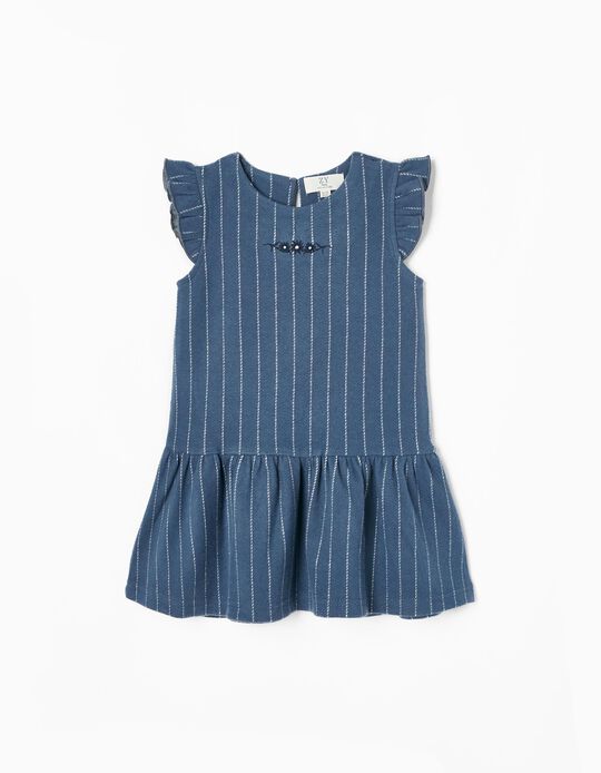 Vestido a Rayas de Interlock para Bebé Niña, Azul