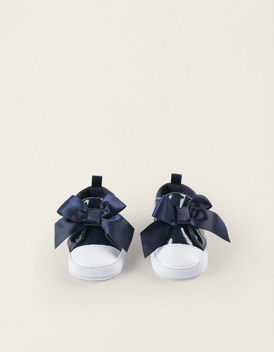 Patent and Leather Mary Jane Shoes for Newborns, Dark Blue