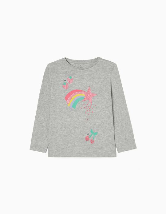 Long-Sleeve T-Shirt for Girls 'Yay', Grey