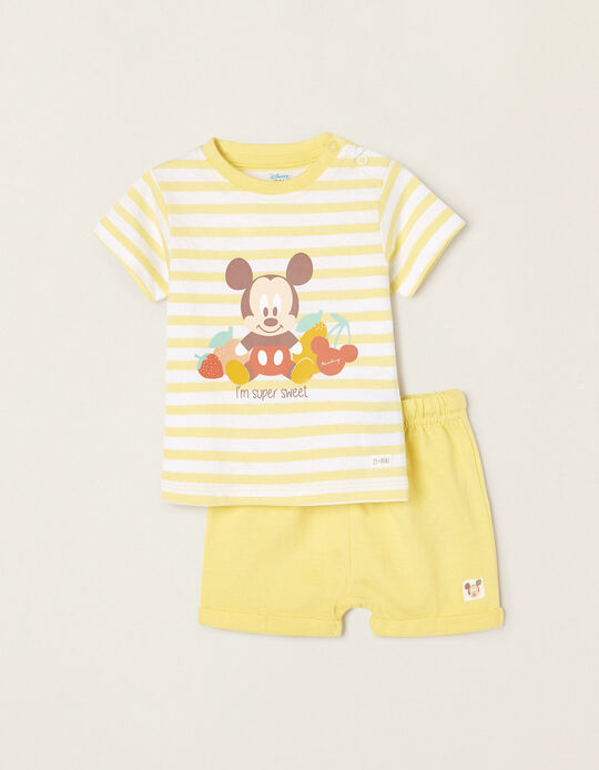Conjunto T-shirt + Calções para Recém-Nascido 'Mickey', Amarelo/Branco