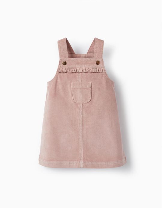 Dungaree Dress in Cotton Corduroy for Baby Girls, Pink